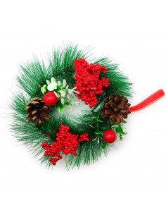 Tradineur - Corona de navidad con piñas y racimos de bayas, guirnalda decorativa artificial, adorno colgante para puerta, pared,