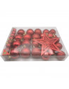 Tradineur - Set de 42 bolas de navidad de color rojo con tamaños y diseños surtidos y 1 estrella en rojo, ideal para completar e