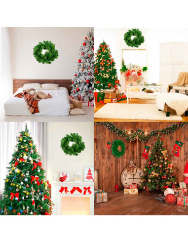 Tradineur - Corona de navidad, espumillón, guirnalda decorativa artificial, adorno colgante para puerta, pared, mesa, decoración