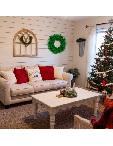 Tradineur - Corona de navidad, espumillón, guirnalda decorativa artificial, adorno colgante para puerta, pared, mesa, decoración