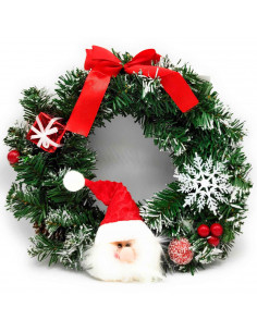 Tradineur - Corona de navidad de Santa Claus, espumillón de Papá Noel, guirnalda decorativa artificial, adorno colgante para pue