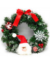Tradineur - Corona de navidad de Santa Claus, espumillón de Papá Noel, guirnalda decorativa artificial, adorno colgante para pue