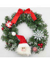 Tradineur - Corona de navidad de Santa Claus, espumillón de Papá Noel, guirnalda decorativa artificial, adorno colgante para pue