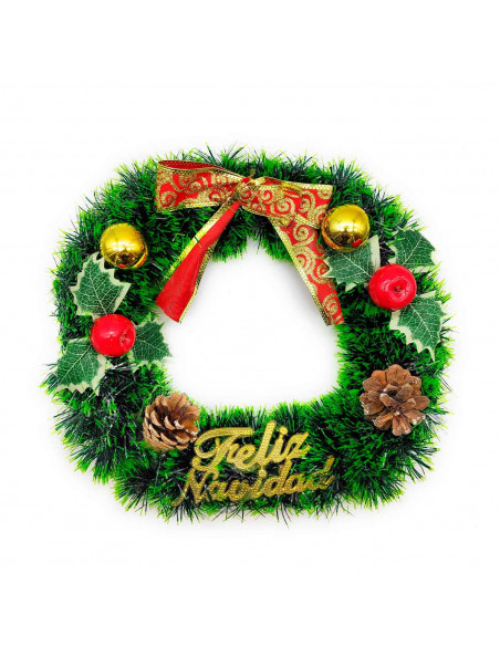 Tradineur - Corona de navidad con piñas "Feliz Navidad", espumillón, guirnalda decorativa artificial, adorno colgante para puert Tradineur - Corona de navidad con piñas "Feliz Navidad", espumillón, guirnalda decorativa artificial, adorno colgante para puert
