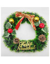 Tradineur - Corona de navidad con piñas "Feliz Navidad", espumillón, guirnalda decorativa artificial, adorno colgante para puert