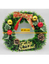 Tradineur - Corona de navidad con piñas "Feliz Navidad", espumillón, guirnalda decorativa artificial, adorno colgante para puert