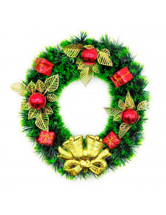 Tradineur - Corona de navidad decorada con campanas, espumillón, guirnalda decorativa artificial, adorno colgante para puerta, p