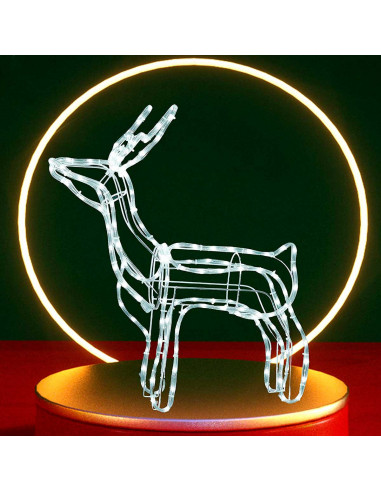 Tradineur - Ciervo de navidad con luces LED - Decoración navideña de exterior - 58 x 25 x 68 cm