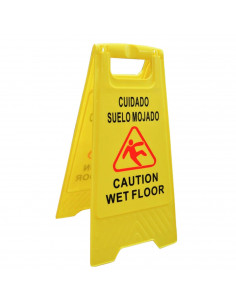 Señal de suelo mojado en castellano e inglés 61.5 x 29 cm, cartel plegable señalización advertencia pavimento mojado amarillo pa