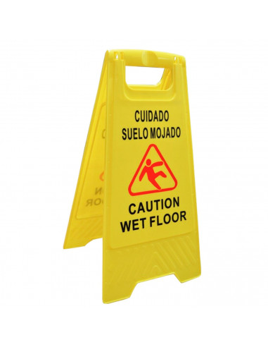 Señal de suelo mojado en castellano e inglés 61.5 x 29 cm, cartel plegable señalización advertencia pavimento mojado amarillo pa
