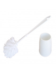 Pamex - Escobillero completo plástico, color  blanco 38,5 x 13 cm. Recipiente y escobilla para baño para hogar o trabajo en colo