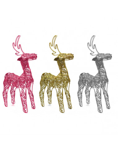 Tradineur - Reno con purpurina - Fabricación en metal - Decoración para navidad - 40 x 8,5 x 23 cm - Color Surtido