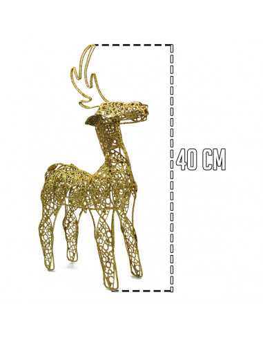 Tradineur - Reno con purpurina - Fabricación en metal - Decoración para navidad - 40 x 8,5 x 23 cm - Color Surtido
