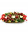 Tradineur - Portavelas de navidad con piñas, espumillón y frutos del bosque, adorno artificial para centros de mesa, estanterías