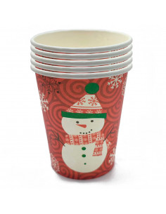 Tradineur - Pack de vasos de cartón con decoración navideña - 10 Unidades - Ideal para decorar la mesa en noche vieja - Ø 7,5 x