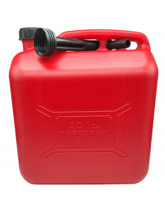 Tradineur - Bidón gasolina con embudo 20 litros, tanque, garrafa combustible de plástico con cánula, tubo flexible (Rojo, 40 x 2