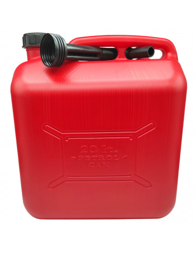 Tradineur - Bidón gasolina con embudo 20 litros, tanque, garrafa combustible de plástico con cánula, tubo flexible (Rojo, 40 x 2