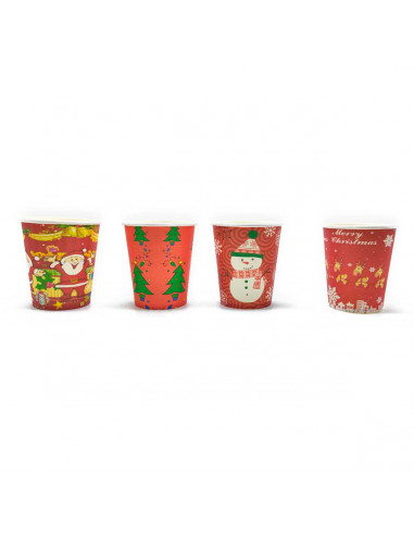 Tradineur - Pack de vasos de cartón con decoración navideña - 10 Unidades - Ideal para decorar la mesa en noche vieja - Ø 7,5 x