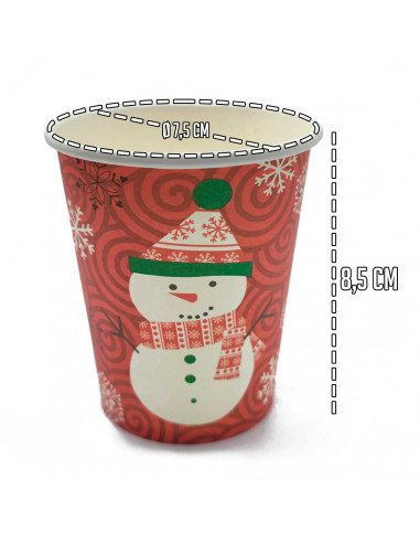 Tradineur - Pack de vasos de cartón con decoración navideña - 10 Unidades - Ideal para decorar la mesa en noche vieja - Ø 7,5 x