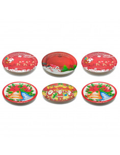 Tradineur - Pack de platos de cartón con decoración navideña - 6 Unidades - Ideal para decorar la mesa en noche vieja - Ø 23 x 2