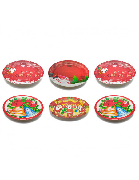 Tradineur - Pack de platos de cartón con decoración navideña - 6 Unidades - Ideal para decorar la mesa en noche vieja - Ø 23 x 2