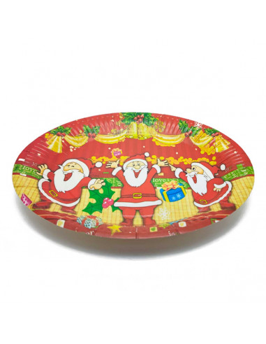Tradineur - Pack de platos de cartón con decoración navideña - 6 Unidades - Ideal para decorar la mesa en noche vieja - Ø 23 x 2