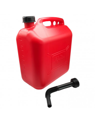 Tradineur - Bidón gasolina con embudo 20 litros, tanque, garrafa combustible de plástico con cánula, tubo flexible (Rojo, 40 x 2