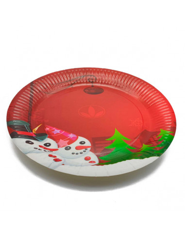 Tradineur - Pack de platos de cartón con decoración navideña - 6 Unidades - Ideal para decorar la mesa en noche vieja - Ø 23 x 2