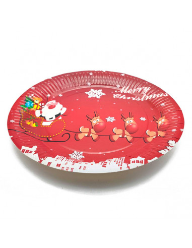 Tradineur - Pack de platos de cartón con decoración navideña - 6 Unidades - Ideal para decorar la mesa en noche vieja - Ø 23 x 2