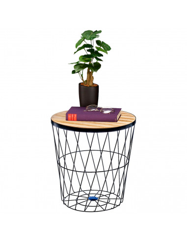 Tradineur - Mesa auxiliar nórdica, mesita de centro para té, café, estructura metálica, tapa de madera extraíble, salón, dormito