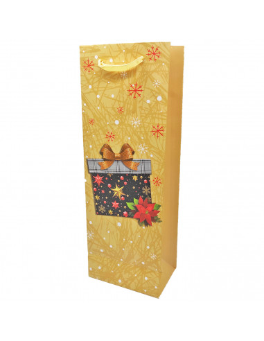 Tradineur - Bolsa de cartón para botella de vino con diseños navideños, bolsa de regalo con asas para envolver champán, 36 x 12,
