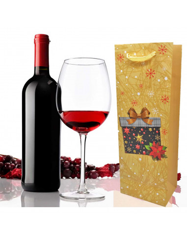 Tradineur - Bolsa de cartón para botella de vino con diseños navideños, bolsa de regalo con asas para envolver champán, 36 x 12,