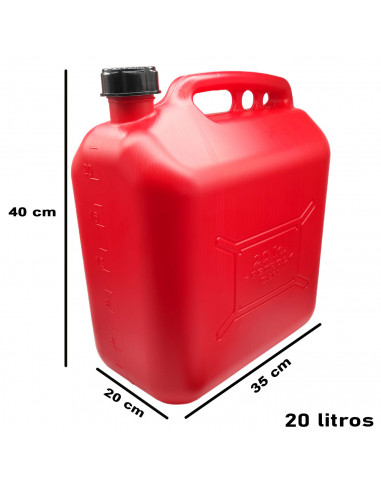 Tradineur - Bidón gasolina con embudo 20 litros, tanque, garrafa combustible de plástico con cánula, tubo flexible (Rojo, 40 x 2