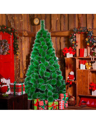 Tradineur - Árbol artificial de navidad - Diseño con nieve - Altura de 180 cm - Fácil montaje - Fabricación en PVC, metal revest