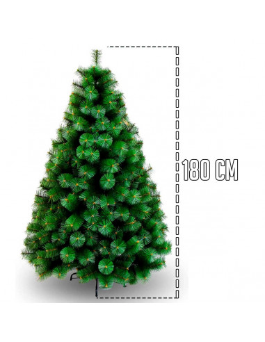 Tradineur - Árbol de navidad - Diseño aguja de pino verde - Altura de 180 cm - Fácil montaje - Fabricación en PVC, metal revesti