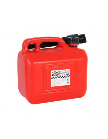 Tradineur - Bidón gasolina con embudo 5 litros, tanque, garrafa combustible de plástico con cánula, tubo flexible 26 x 25 x 14 c
