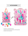 Tradineur - Piñata de dinosaurio rosa, feliz cumpleaños, cartón, rellenar con golosinas, chuches, decoración infantil para fiest