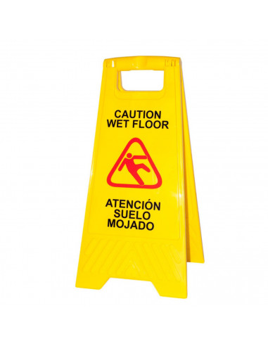 Señal de suelo mojado en castellano e inglés 61.5 x 29 cm, cartel plegable señalización advertencia pavimento mojado amarillo pa