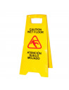 Señal de suelo mojado en castellano e inglés 61.5 x 29 cm, cartel plegable señalización advertencia pavimento mojado amarillo pa