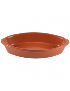 Tradineur - Bandeja ovalada de barro refractario, fuente para cocinar al horno, asar, apta para microondas y lavavajillas, 43,3