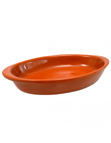 Tradineur - Bandeja ovalada de barro refractario, fuente para cocinar al horno, asar, apta para microondas y lavavajillas, 43,3