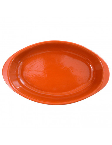 Tradineur - Bandeja ovalada de barro refractario, fuente para cocinar al horno, asar, apta para microondas y lavavajillas, 43,3