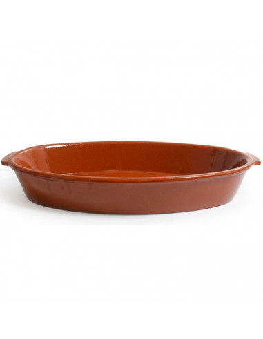 Tradineur - Bandeja ovalada de barro refractario, fuente para cocinar al horno, asar, apta para microondas y lavavajillas, 43,3