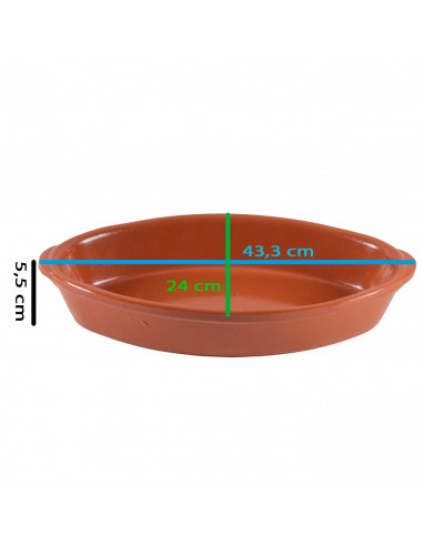 Tradineur - Bandeja ovalada de barro refractario, fuente para cocinar al horno, asar, apta para microondas y lavavajillas, 43,3