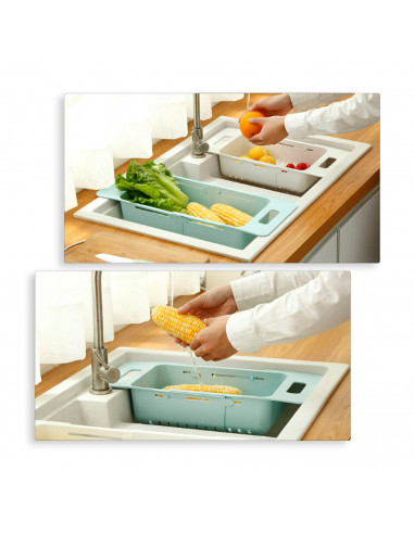 Tradineur - Escurridor para fregadero extensible - Fabricado en polipropileno no toxico - Extensible desde 37 cm x 50,5 cm - Col
