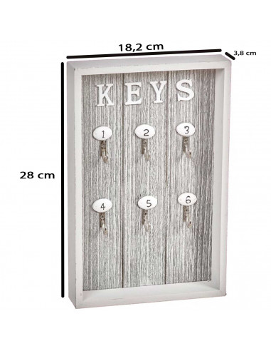 Tradineur - Colgador de llaves de madera con 6 ganchos, cuelga llaves de pared, soporte, organizador de llaveros, entrada, salón