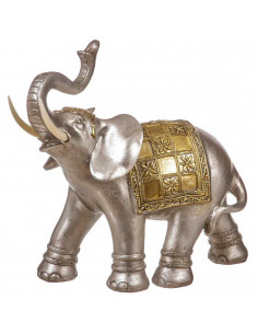 Tradineur - Elefante plateado de resina y plástico, figura, escultura decorativa para el hogar, oficina, espacios interiores, 24