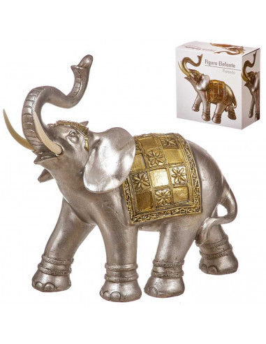 Tradineur - Elefante plateado de resina y plástico, figura, escultura decorativa para el hogar, oficina, espacios interiores, 24