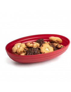 Tradineur - Bandeja ovalada decorativa para navidad - Fabricado en España - Capacidad 1080 ml - 5 x 16 x 24 cm - Color Granate