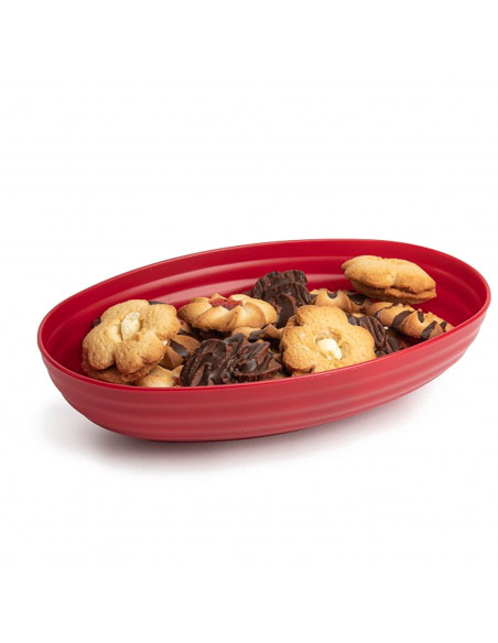 Tradineur - Bandeja ovalada decorativa para navidad - Fabricado en España - Capacidad 1080 ml - 5 x 16 x 24 cm - Color Granate